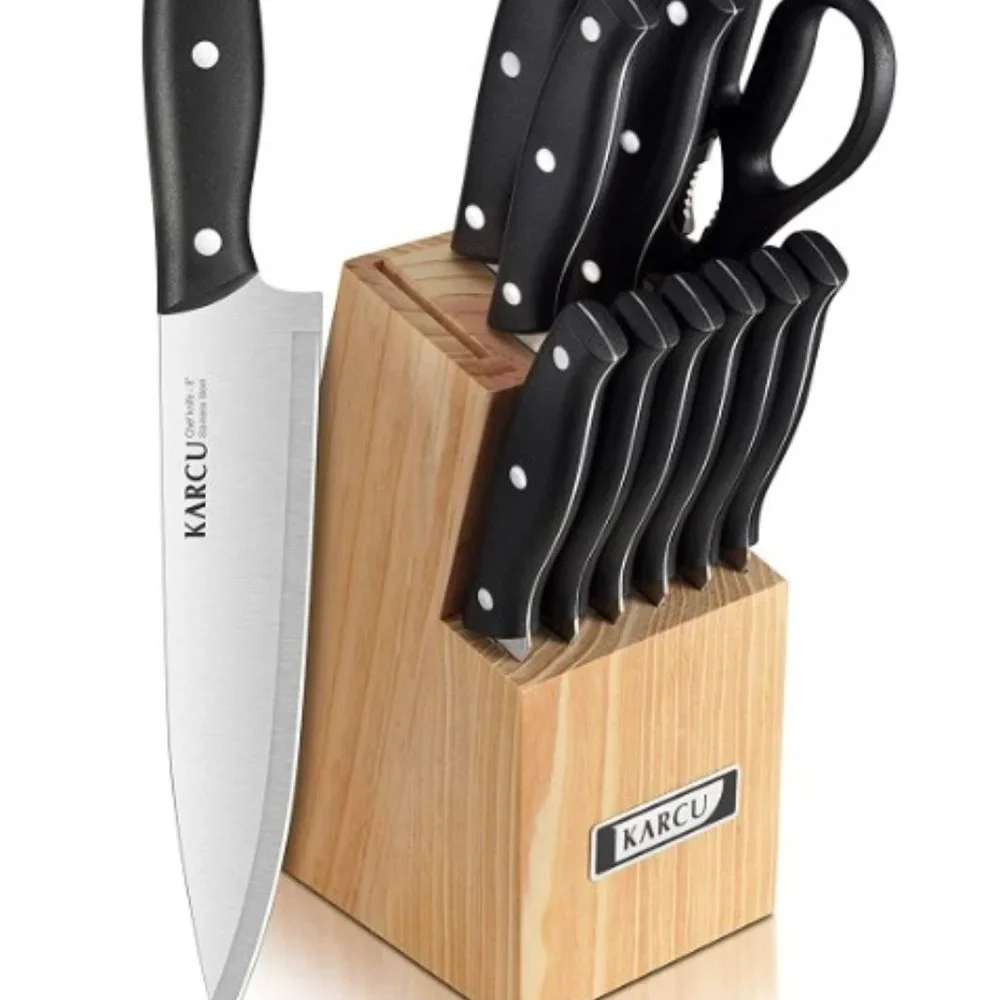 13 pc KITCHEN + STEAK KNIVES + SCISSORS - BLOCK SET (Black)